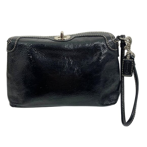 COACH Black Patent Leather  Turnlock Top Wristlet Clutch Handle Bag w/ Hang Tag - Picture 1 of 7